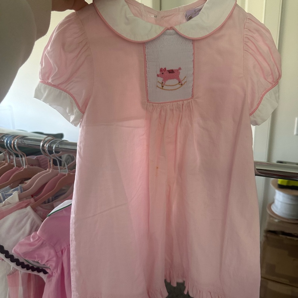 Pink Baby Dress with Embroidered Rocking Horse